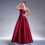 Bow Sweetheart A Line Burgundy Satin Prom Dress