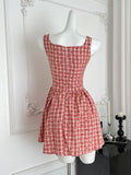 Stylish Red Checkered Sleeveless Short Dress
