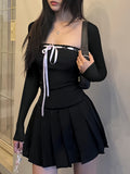 Enigmatic Black Pleated Skater Dress