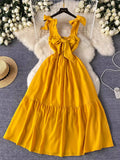 Sunny Day Elegance Bold Yellow Bow-Front Dress