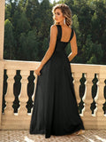 Chiffon Black Halter Formal Dress With Slit