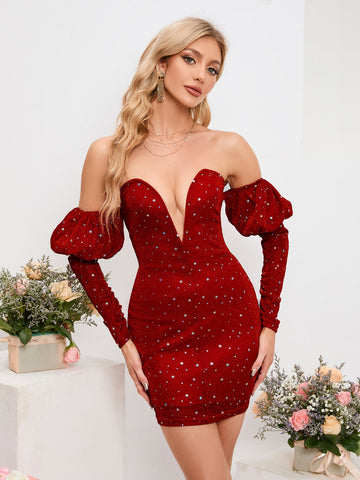 Ruby Red Puff Sleeve Party Mini Dress
