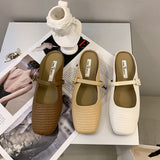 Fashion Buckled Woven Flat Mules
