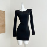 Long Sleeves Black Ribbed Knit Bodycon Dress