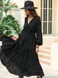 Long Sleeve Black Chiffon Party Dress