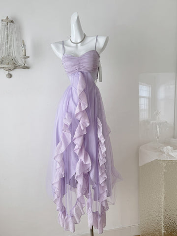 Ruffled Skirt Lilac Strappy Asymmetric Dress – Sassymyprom