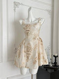 Elegant Cocktail Style Champagne Gold Floral Sequin Dress