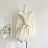 Tulle Ruffle Ivory Coquette Mini Dress