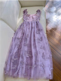 Purple Belt Tea Length Straps Butterfly Homecoming Dress