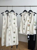 Exquisite Botanical Embellishments Summer Beige Dress