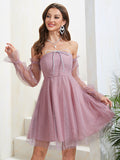 Amethyst Elegance Off-Shoulder Tulle Mini Dress