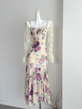 Tie front Vintage Inspired Cream Floral Dress