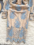 Blue Blossom Lace Long Sleeve Dress