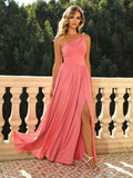 Coral Dream Elegant One-Shoulder Chiffon Dress