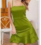 Green Ruffles Short Mini A Line Party Dress