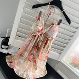 Halter Neck and Puff Sleeves Stylish Floral Dress