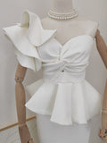 White Sheath Column One Shouler Ruffles Homecoming Dress