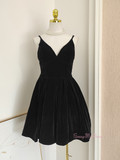 Short Mini A Line Velvet Burgundy V Neck Homecoming Dress