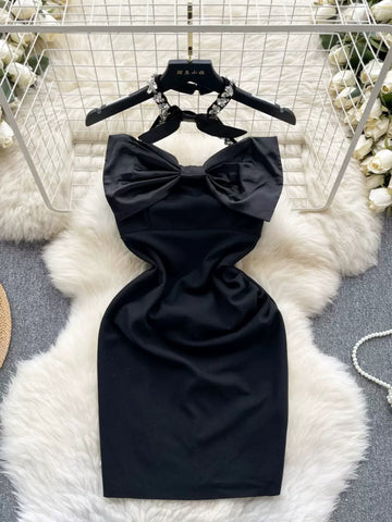 Bold Black Embellished Neckline Mini Dress