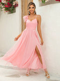 Pink Whispering High Slt Chiffon Party Dress