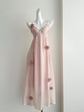 Ruffled Bodice Handmade Flowers Blush Pink Sundress