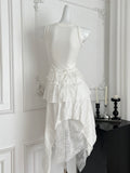 Chic Sleeveless Layered Ruffled White Dress