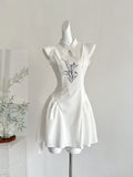 Floral Embroidery Lace Short Mini Black Dress