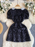 Glamorous Black Glitter Collar Sequined Party Dress