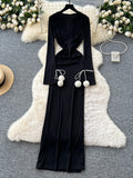 Knit Long Sleeves Black Maxi Dress