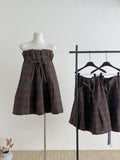 Plaid Strapless A-Line Mini Dress with Self-Tie Bow