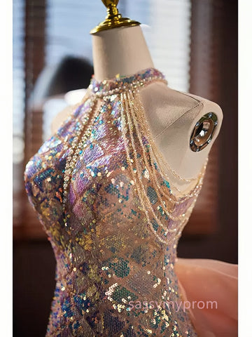 Gold Halter Beading Sequin Mermaid Prom Dress With Detachable Bow US14 Gold Halter Beading Sequin Mermaid Prom Dress With Detachable Bow US14