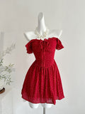 Ruffled Sleeves Flirty Red Short Dress
