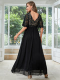 Black Lace Chiffon Formal Bridesmaid Dress
