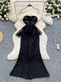 Sheer Black Strapless Oversized Bow Maxi Dress