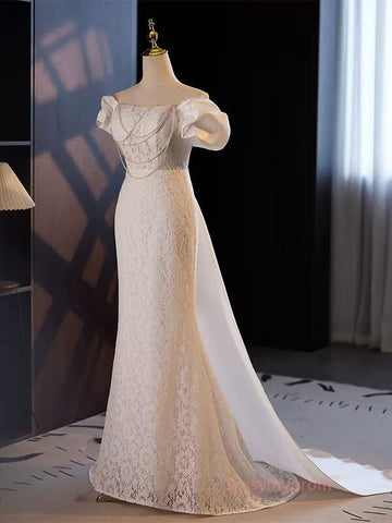 puffy mermaid wedding dresses Boho Lace Wedding Dresses Mermaid Sweetheart Puffy Sleeves Lisposa