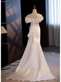 Trumpet Mermaid Puffy Sleeves  Wedding Dress With Detachable Train