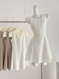 White Structured Bodice A Line Sleeveless Dres