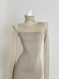 Soft Knit Turtleneck Long Sleeve Bodycon Midi Dress