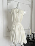 Pleated & Belted Style Lace Trimmed Halter Dress