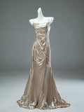 Spaghetti Straps Trumpet Mermaid Champagne Sequin Prom Dress