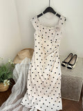 Ruffled Cream Polka Dot Asymmetric Midi Dress