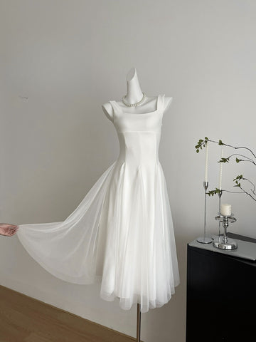 Satin A-Line Silhouette White Dress