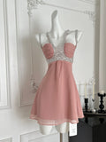 Silver Sequin Embellishments Pink Mini Dress