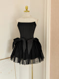 Ruffles Short Mini Black Strapless Tulle Homecoming Dress