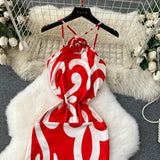 Artistic White Accents Red Beach Dress