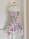 Short Mini A Line Ruffles Halter Print Homecoming Dress