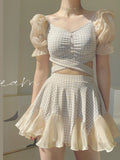 Sweet Lolita Outfits Ruffles Plaid Short Sleeves Swimwear Dress