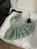 Ruffled Skirt Mint Green Strapless Mini Dress