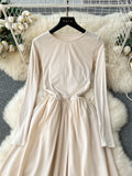 Soft Cream Elegant Long Sleeve Maxi Dress