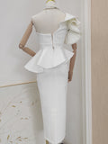 White Sheath Column One Shouler Ruffles Homecoming Dress